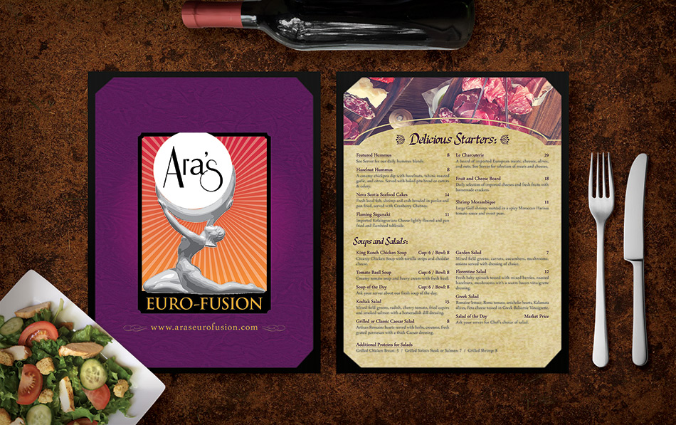 Dinner Menu Menus, Wine Lists, Coasters, etc, designed and printed by EMW Productions Graphics Department
